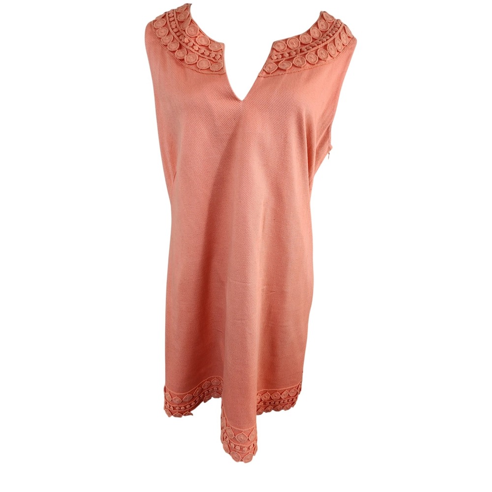 Vineyard Vines Womens Coral Pink Textured Shift Dress Crochet Trim Size 14